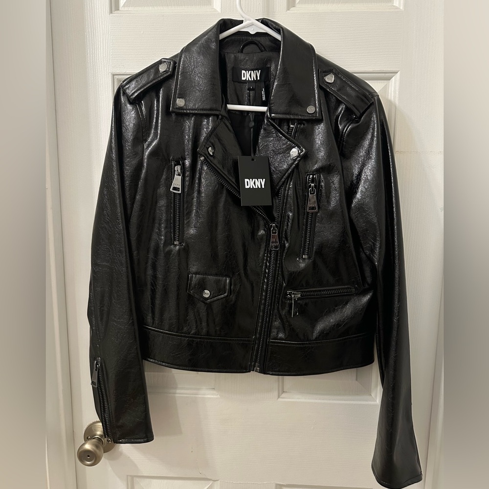 DKNY Black faux-Leather Moto Jacket